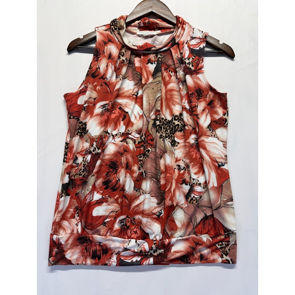 Perception Concept Blouse Top Womens Medium Multicolor Floral Leopardโ Print